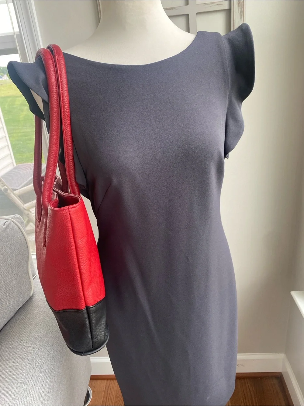 AmeriLeather red & black casual leather tote bag.